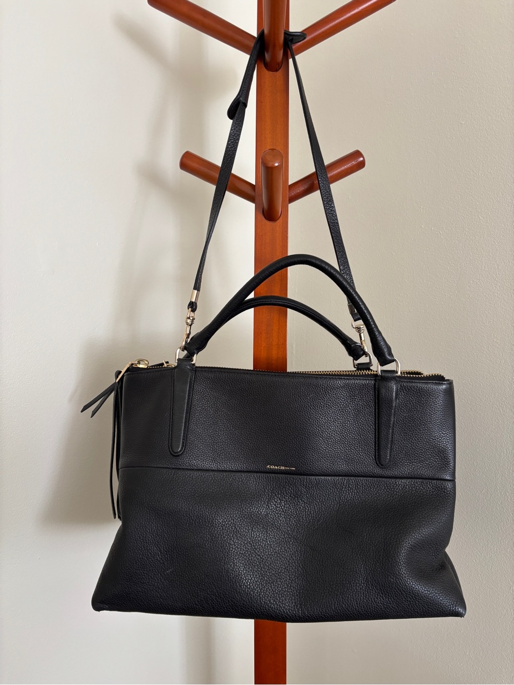COACH Borough Black Pebbled Leather Satchel Handbag